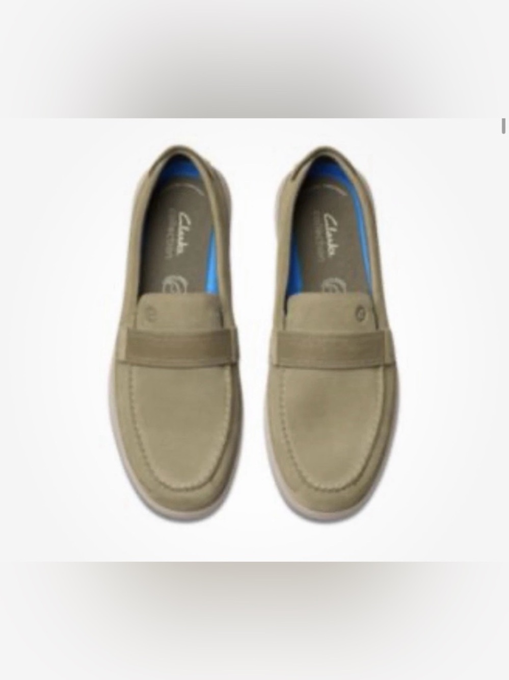 Clarks Men’s Taupe Suede Penny Loafers with Blue Lining